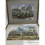 Two framed and glazed watercolours of farmhouses by Andrew Findlay, approx 51cm x 40cm - NO RESERVE