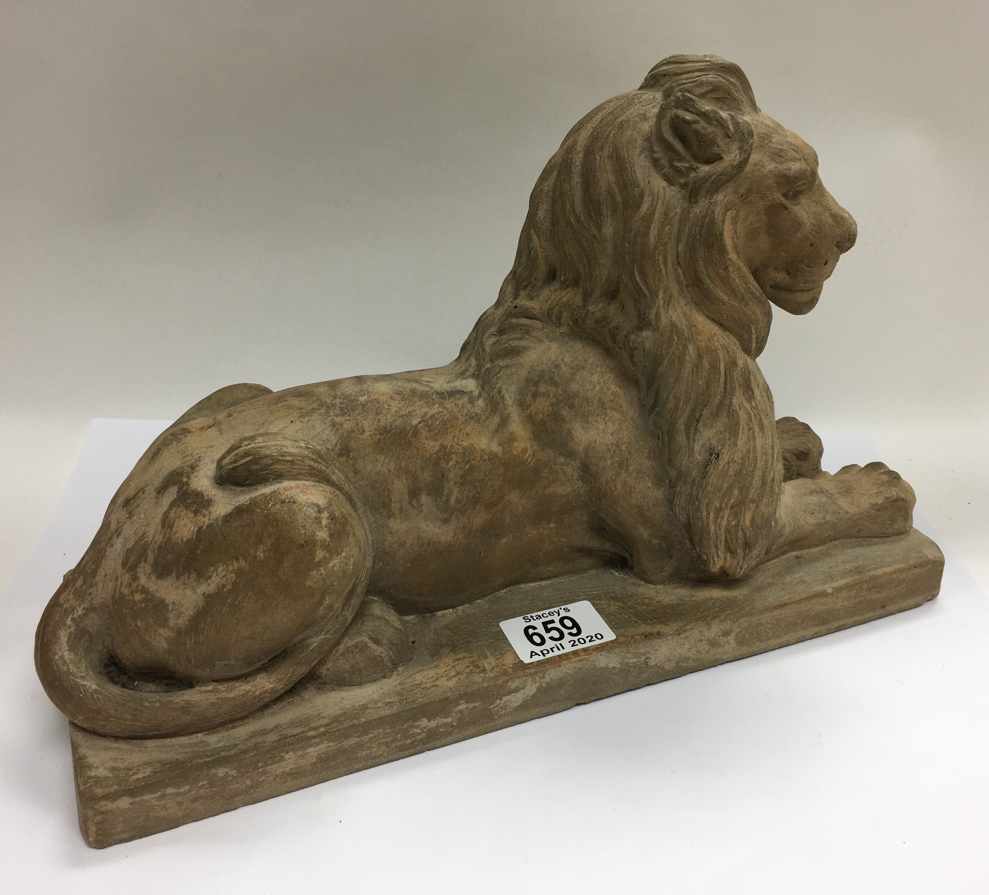 A Signed terracotta sculpture of a resting lion in the style of Landseer c1850. 34.5cm - Image 7 of 7