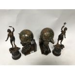 A pair of Atlas globe bookends plus a pair of shelter figure representing Vitality and Strength - NO
