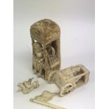 2 early carved Indian ivory rickshaws.