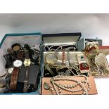 A good box of mixed watches and costume jewellery.