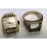 9ct gold ring (6.3g), 18ct gold cased ladies watch