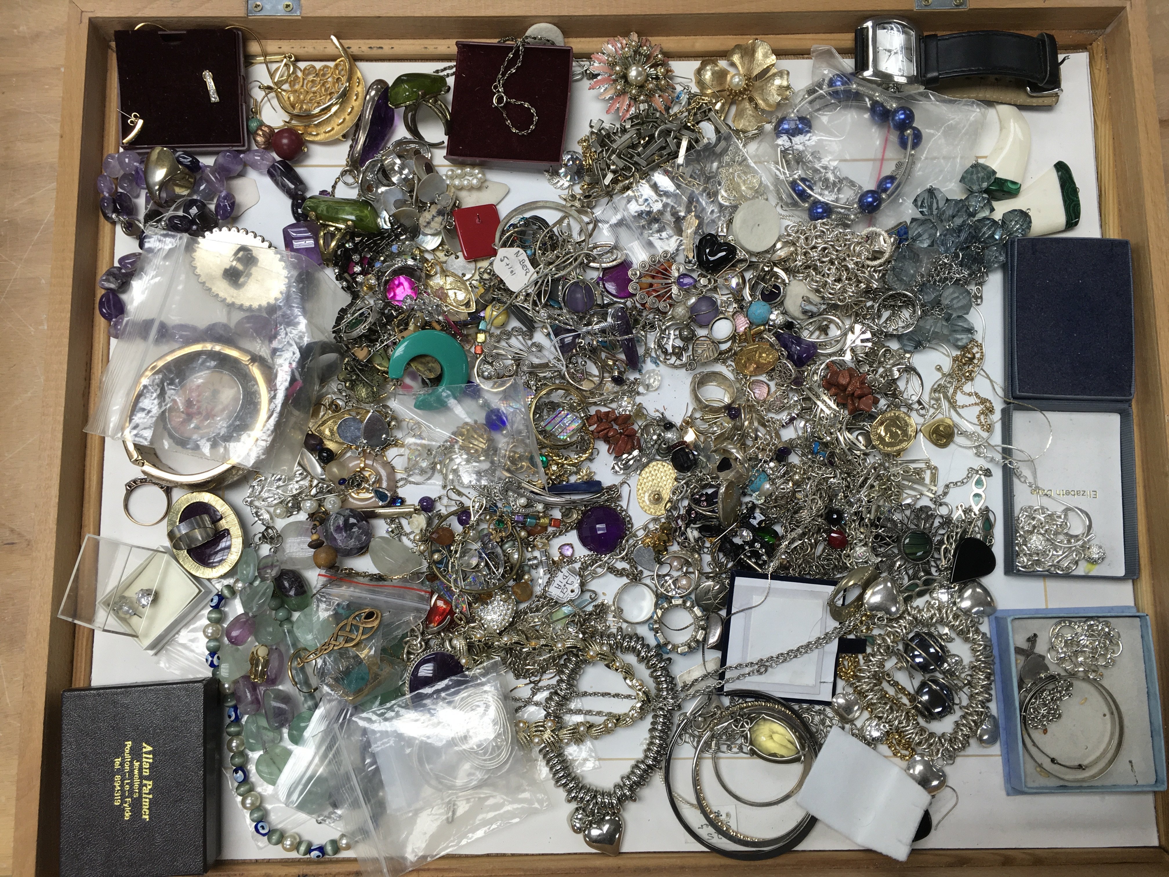 A large jewellery display cabinet and qty of mixed costume jewellery.