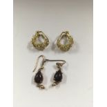 Two pairs of of earrings including Edwardian style with amethyst inset