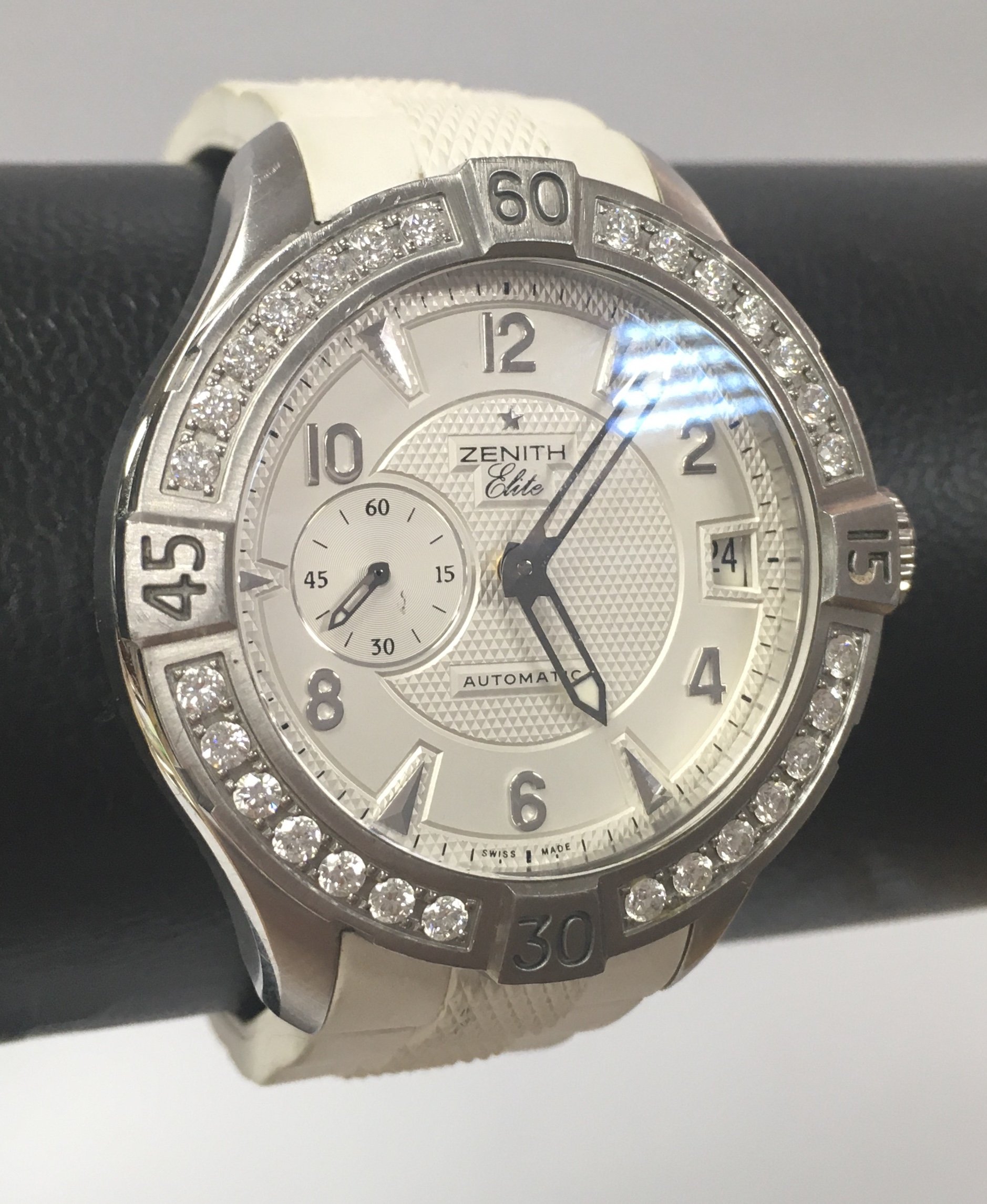 A Zenith ladies Elite stainless steel automatic wristwatch watch with a diamond set bezel.