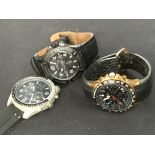 Three watches consisting of A/X chronograph, Secondary Chronograph and Guess three dial watch - NO