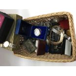 A basket of mixed costume jewellery and watches etc.