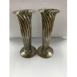 A pair of silver spiral fluted vases Sheffield hallmarks 1903 , 14 cm