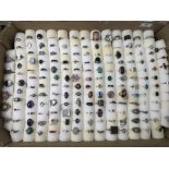 A collection of 150+ mixed silver and costume jewellery rings