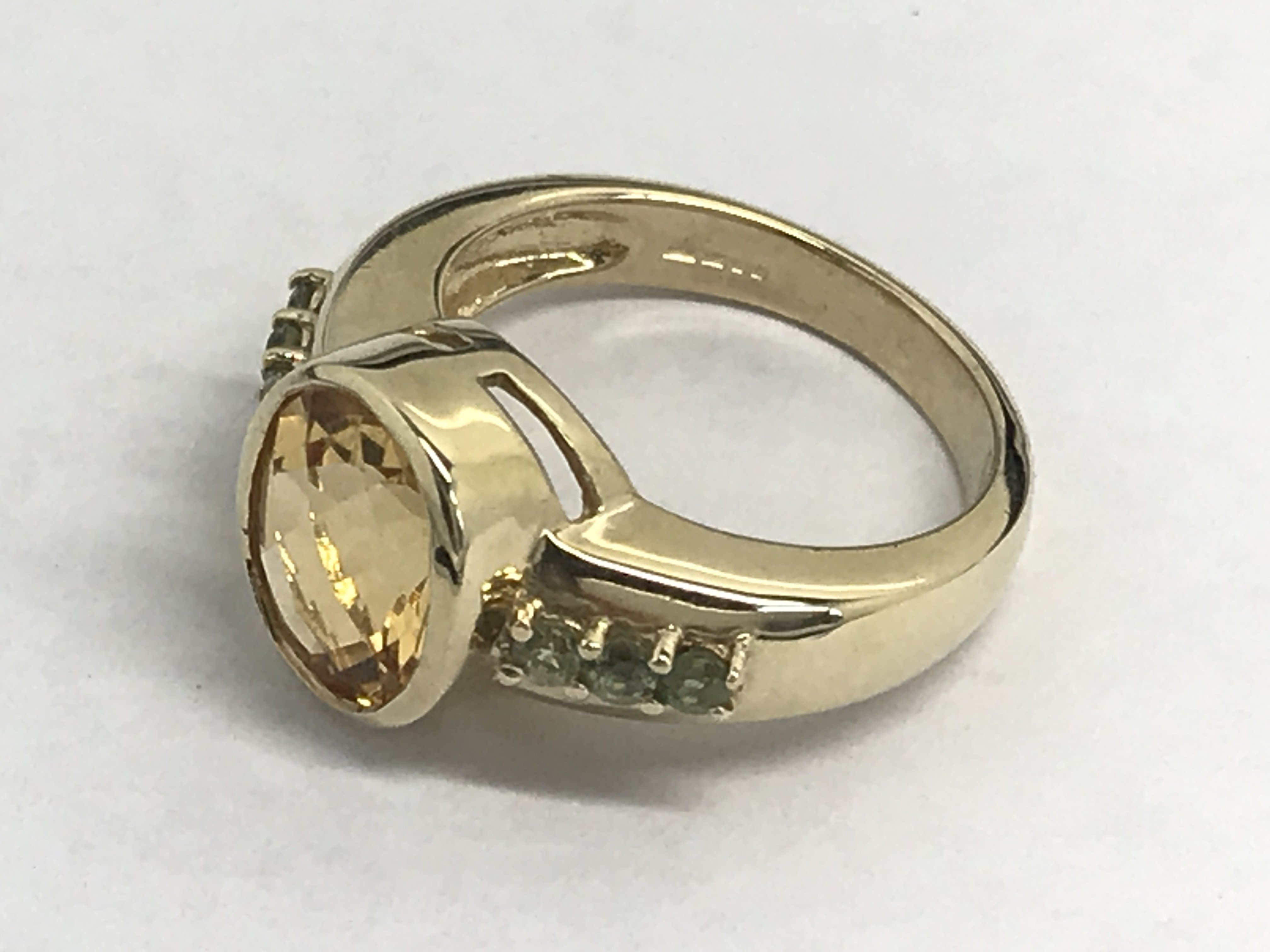 A 9ct gold dess ring set with topaz and citrine, approx 5.8g and approx size N-O. - Image 3 of 3