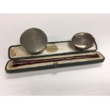 2 hallmarked ,asked silver pill boxes plus a 9ct gold mounted cheroot holder boxed.