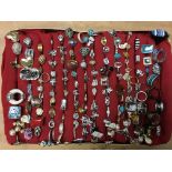 A tray of mixed silver and white metal stone set rings etc. 100+.