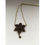 A Victorian star shaped pendant inset with garnets on a unmarked chain.pendant 3 cm