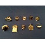 A selection of impressive silver and stone set pendants and rings. (10).
