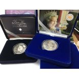 3 cased Royal mint silver commemorative proof crowns (£5 coins)