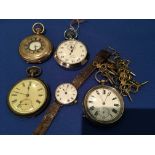 2 hallmarked silver pocket watches, a hallmarked silver cased wristwatch, a gold plated half
