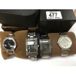 4 good fashion watches. 2 Gucci, 1 Michael Kors, 1 Emporio Armani. (Boxed)