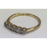 18ct gold 5 stone diamond ring. Approx 2.1g, ring size O.5.