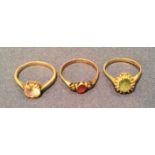 3 9ct gold stone set rings. (Approx 5.6g).