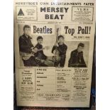 A reproduction Beatles poster of the Mersey Beat front page from January 1962 plus three 3D pictures