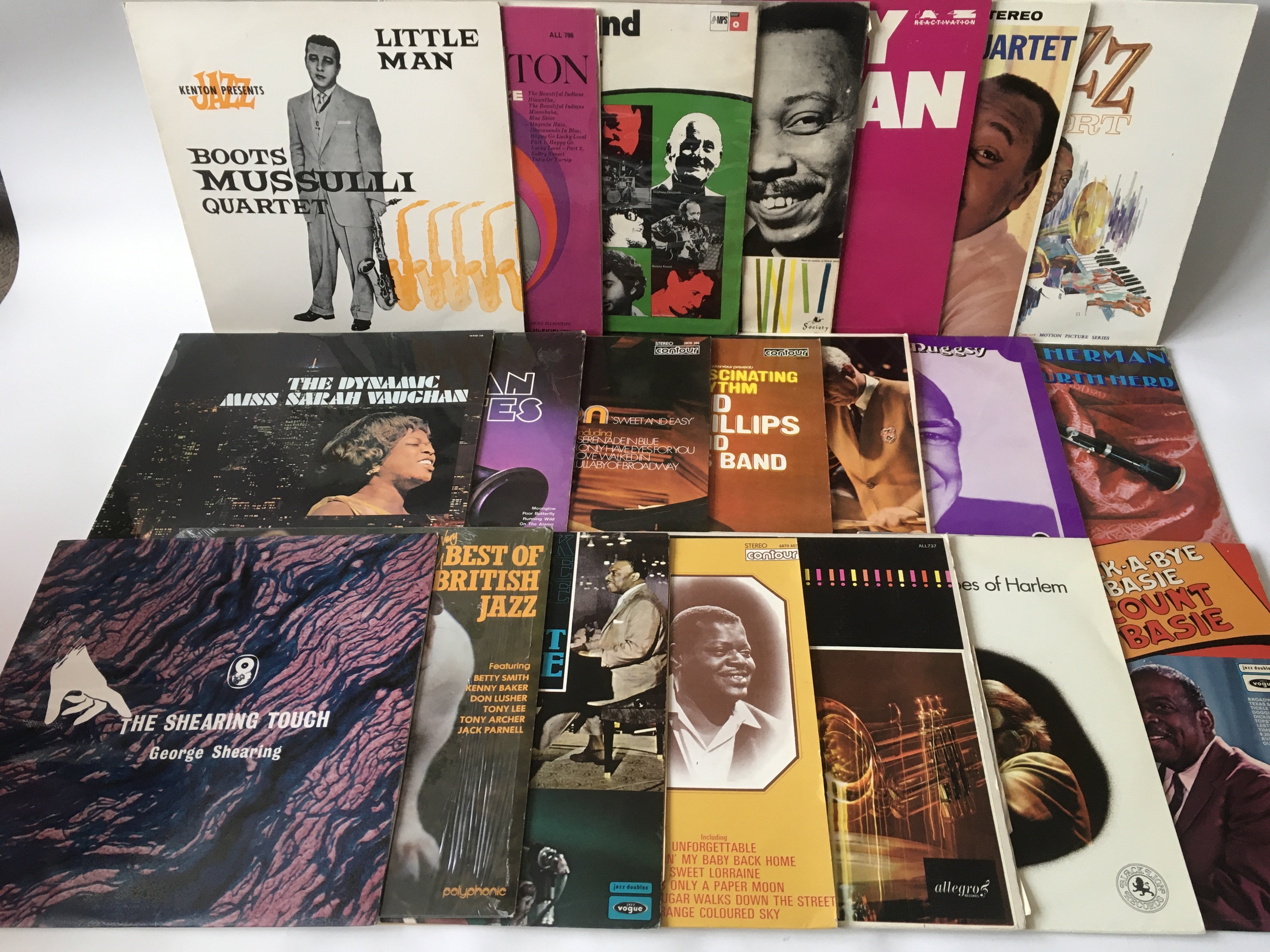 A collection of mainly jazz LPs by various artists including Erroll Garner, Earl Bostic, Count Basie