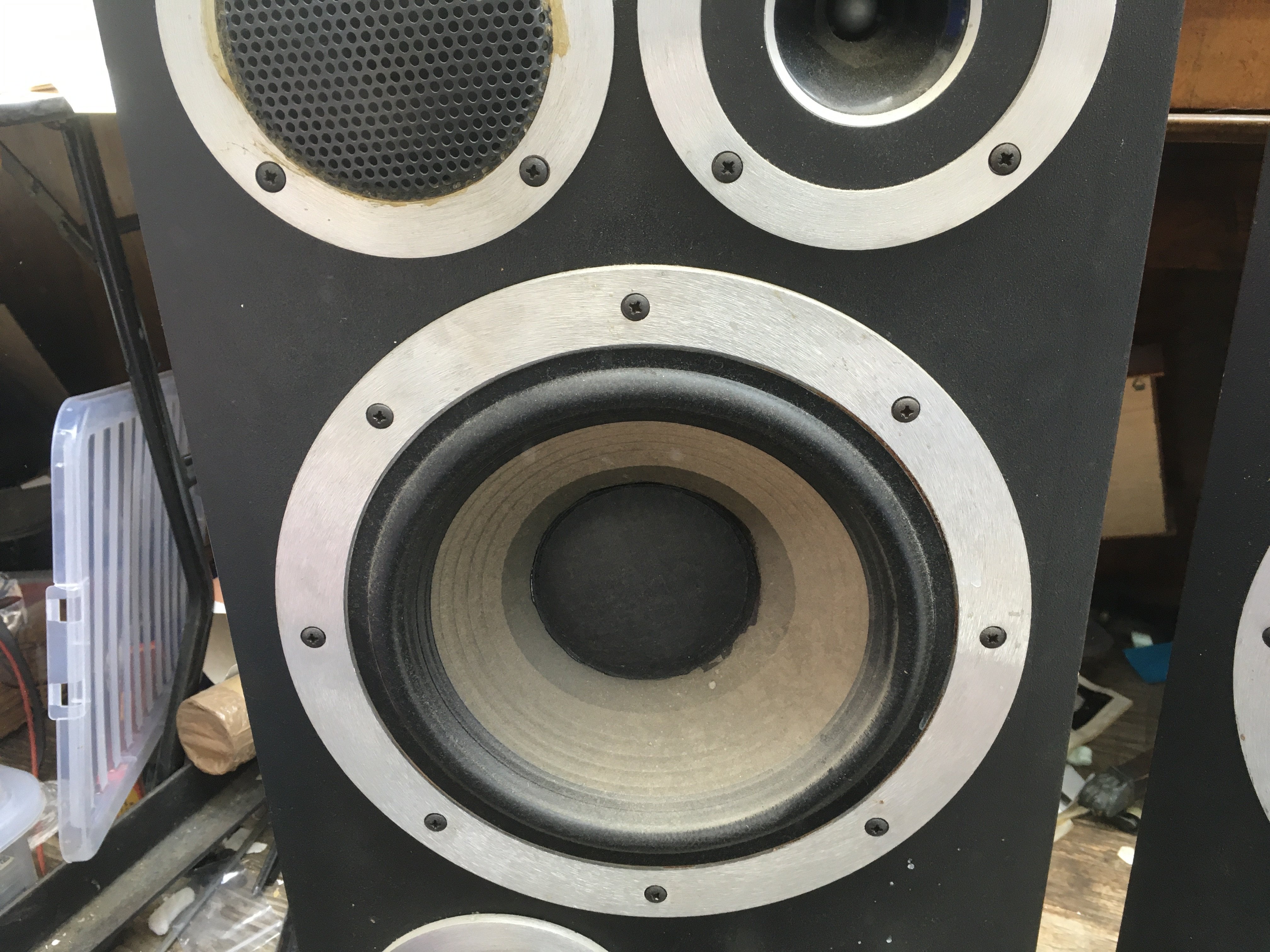 A pair of vintage Wharfedale E Fifty floor standing speakers, supplied with separate wheeled bases. - Image 2 of 3