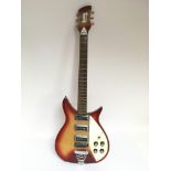 An Encore copy of a Rickenbacker electric guitar in a fireglo finish, comes supplied with a soft