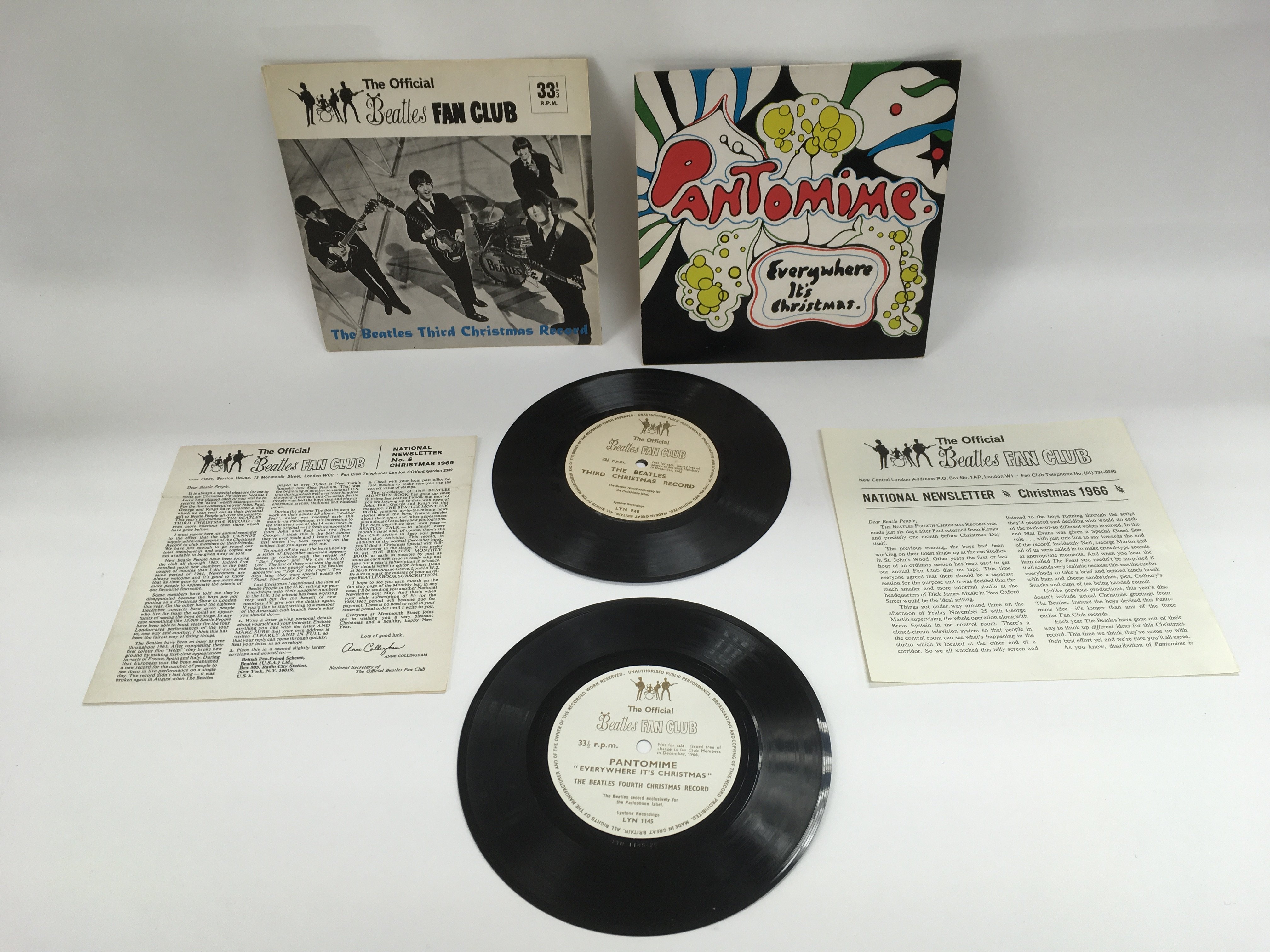 The third and fourth Beatles Christmas flexi disc records issued for members of the fan club in 1965