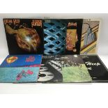 Eight rock LPs by various artists including Black Sabbath, Ten Years After, Uriah Heep and The Who.