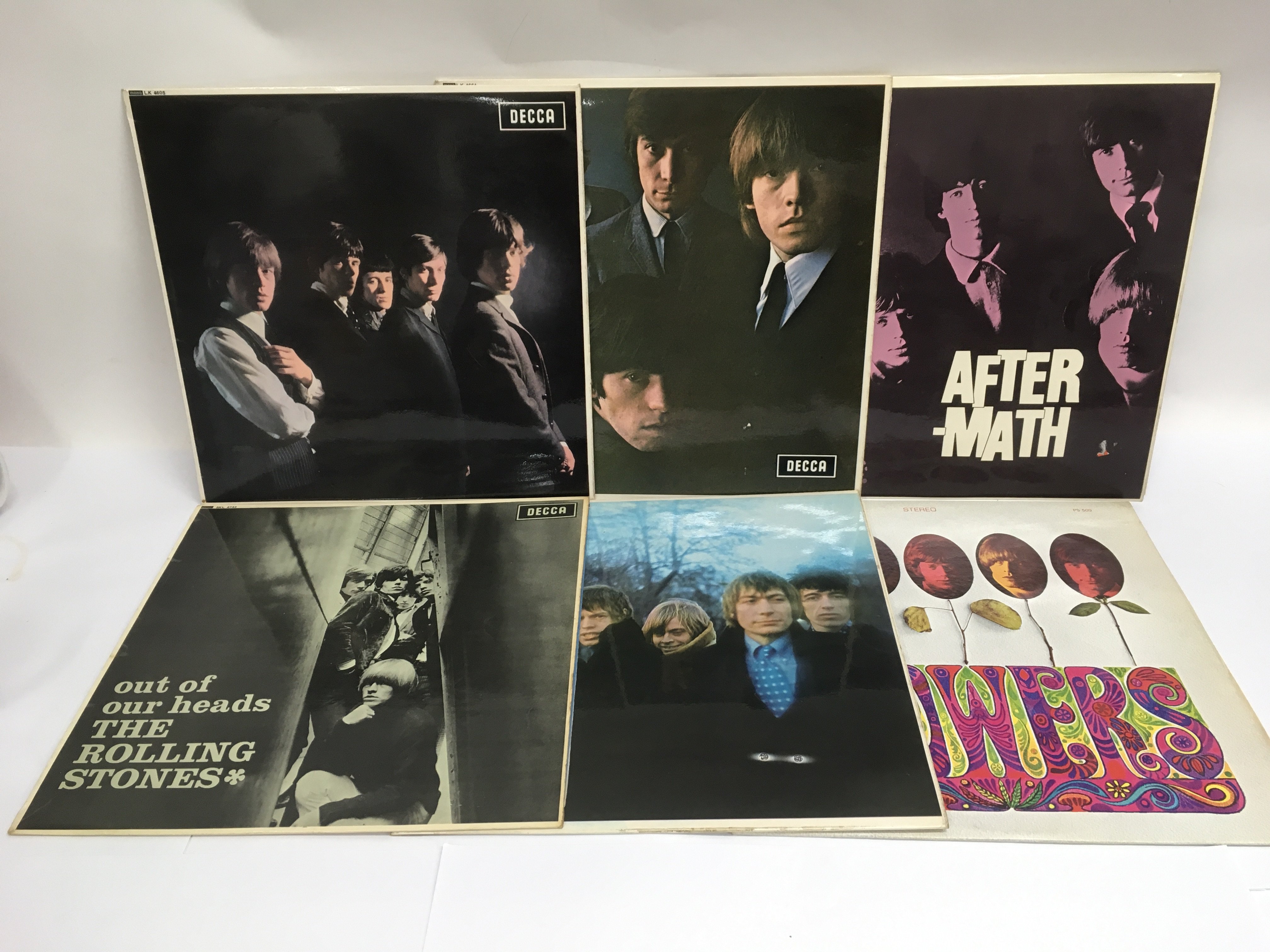 The first six Rolling Stones LPs, some early UK pressings. Condition generally VG+, 'Out Of Our