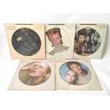 Five limited edition and numbered David Bowie picture disc LPs comprising 'Hunky Dory', 'Aladdin