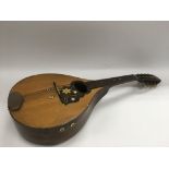 An unmarked mandolin with inlaid floral scratchplate.