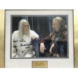Two framed and glazed Lord Of The Rings signed photos comprising Ian McKellen, approx 55.5cm x 51.