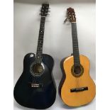 An Encore acoustic guitar with a soft carry case together with a Stagg classical guitar and soft