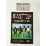 A Led Zeppelin at Knebworth 1979 concert program and ticket.