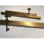 Two long solid brass armour plated glass door locks. Cirica 1950 Maker union with five lever with