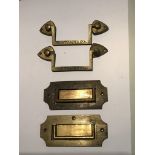 A pair of antique cast brass Tanns coffer safe internal handles and one other set of solid brass