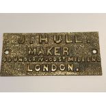 A Antique brass safe makers plaque. J Hull London.13x6cm