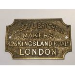 A brass safe makers plaque maker Wastell Brothers.