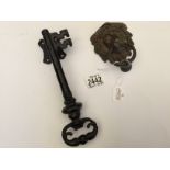 A Large Victorian Key door Knocker with a brass lion head door Knocker