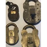 Four Vintage Chubb and other vintage English made padlocks only two keys.