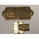 A cast brass safe makers plaque and conforming lock escutcheon. 12cm