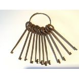 A set of Antique French locksmiths tryout/ pick set keys on a steel ring maker Paris-CB.