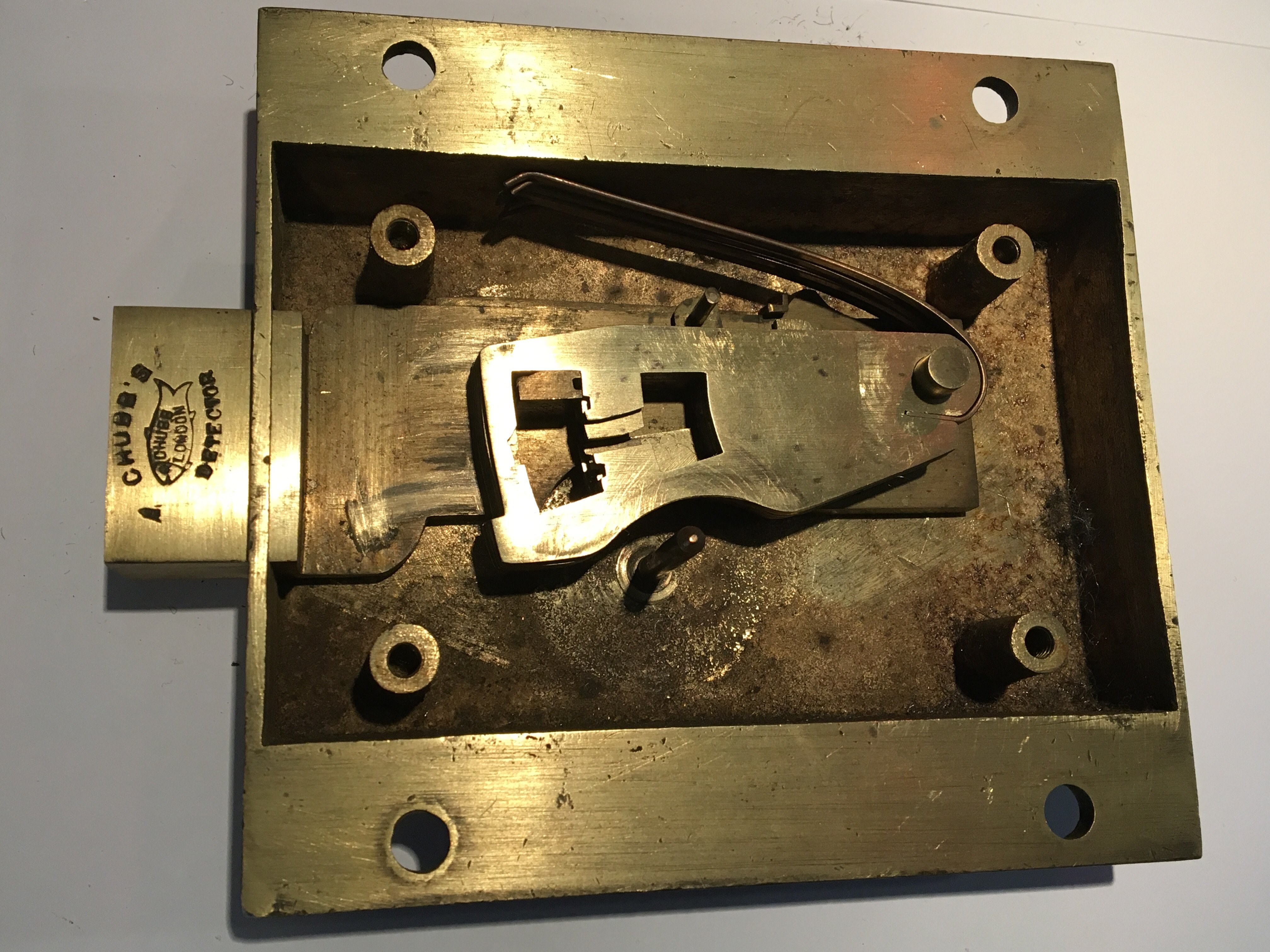 A Quality Chubb Brass Detector safe lock with an original bronze key serial number 1804939 circa