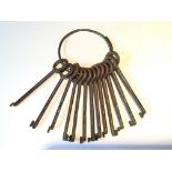 An Antique set of Locksmiths Tryout/pick set Keys on a steel ring. Marked Paris CB.