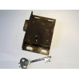 A Chubb Royal Mail pillar box slam lock with original key. Cirica 1940 13x9cm