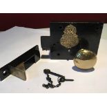 A Victorian black painted and brass Chubb patent night Latch complete with strike box original