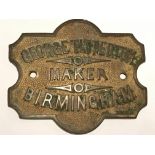 A cast brass antique safe makers plaque George Titterton.12x10cm