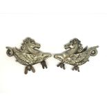 A pair of antique plated metal Hippocamps - fish t