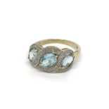 A 9ct Aquamarine and Diamond ring, approx 2.82g